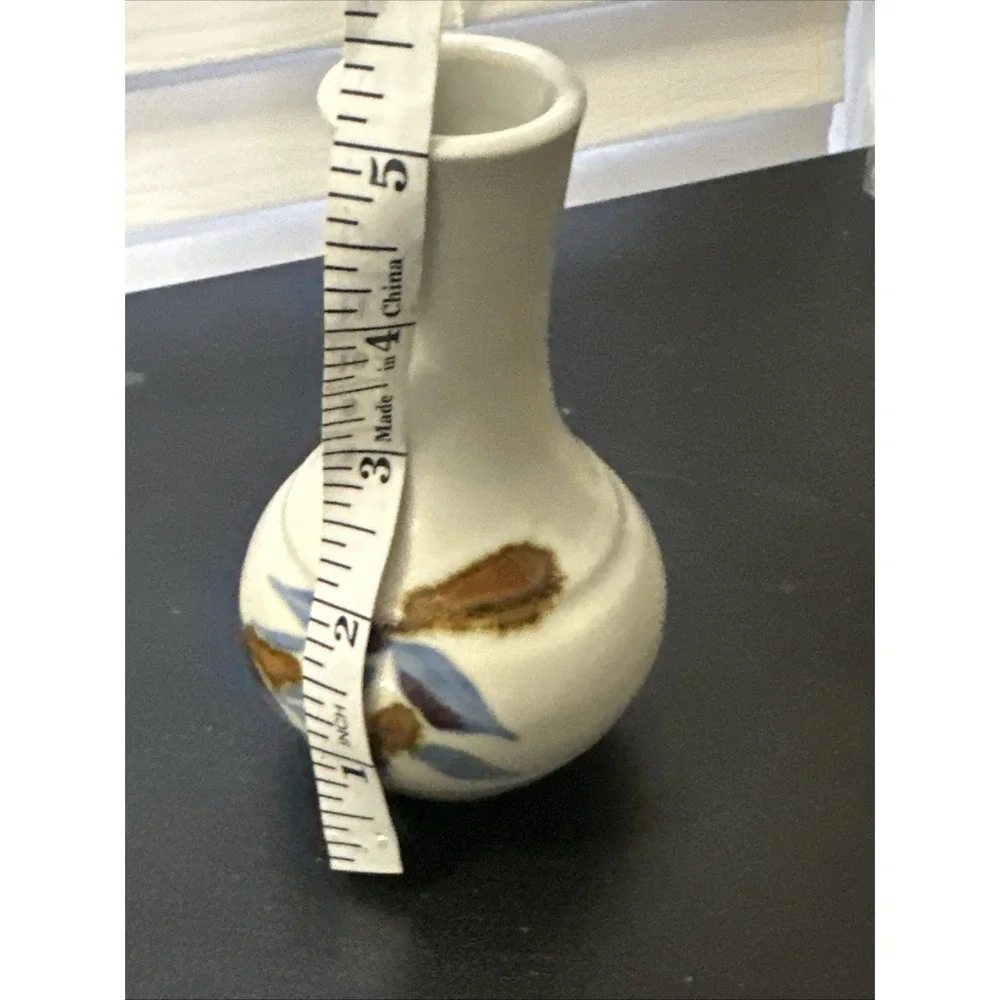 Vintage Glazed‎ Art Studio Pottery Handmade Signed Bud Vase Blue Brown Floral